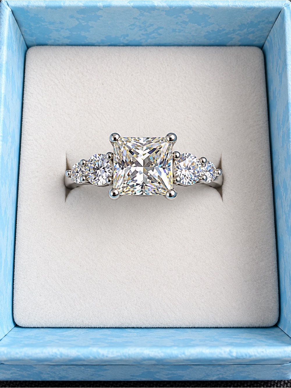 💎 2 CT Moissanite Three-Stone Ring – S925 Sterling Silver – Size 7